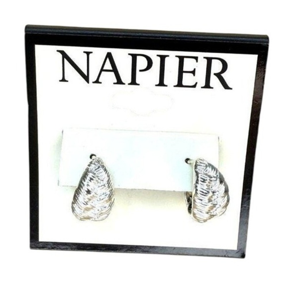 Napier Hoop Earrings Silver Tone Textured Ribbed Shell Design JN442